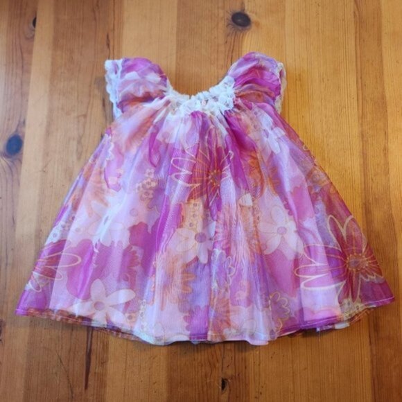 Vintage 60s Pink Chiffon Baby Girl Dress MCM 1960s Handmade Party Formal - Picture 4 of 10